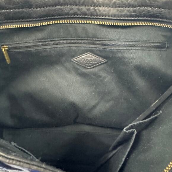 FOSSIL EMMA TOTE Top Zipper Black Hand Bag Strap Soft Leather - Picture 5 of 9